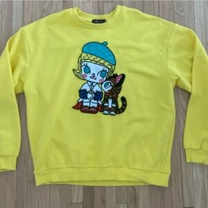 Denim Love POPMART Molly Big Ear Kawaii Pop Kei embroidered yellow crew neck Sm